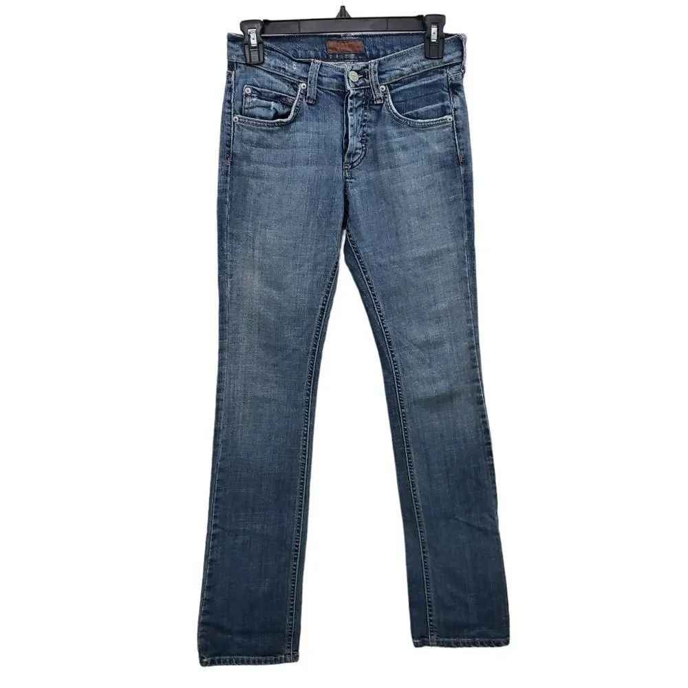James Jeans Cured Dry Aged Denim Medium Distressed Button Fly Bootcut Size 23